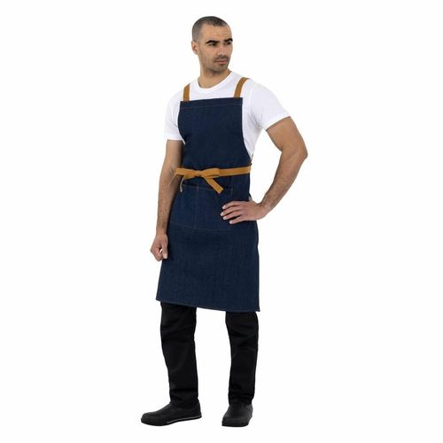 Southside X-Cross Back Apron Denim Blue Tan Ties - B984 - 6
