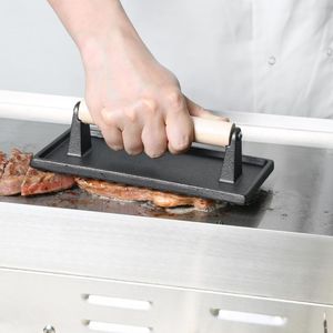 Vogue Cast Iron Steak Weight with Wood Handle - GN770 - 1