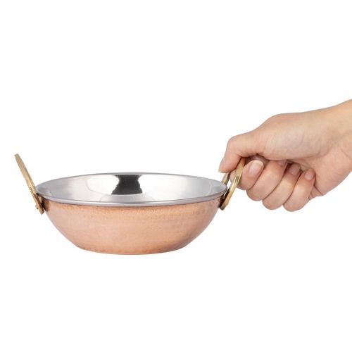 Olympia Copper Kadai Dish Stainless Steel Brass Handles 660ml - HY129 - 5