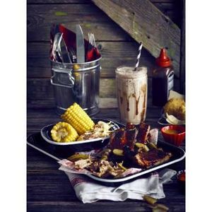Enamel Serving Tray Black with White Rim 33.5x23.5x2.2cm - 3