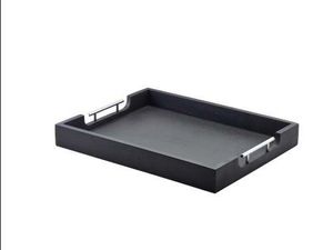 GenWare Solid Black Butlers Tray with Metal Handles 50 x 39.5cm - 1