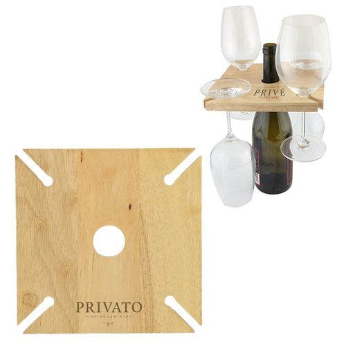 Custom Branded Wooden Wine Glass and Bottle Holder - 1