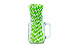 8" Lime Green & White Paper Straws - 6mm (250 per case) - 1