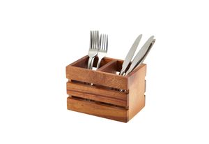 GenWare Acacia Wood 2 Compartment Cutlery Holder - WDCB-2 - 3