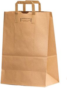 Box Of 250 Kraft Paper Tote Bags With Flat Handles 320x440 Mm With 170 Mm Gussets Brown - 940186 - 1