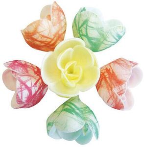 Box Of 72 Wafer Cake Decorations, Assorted Streaked Pastel Flowers Ø 40 Mm - 911043 - 1