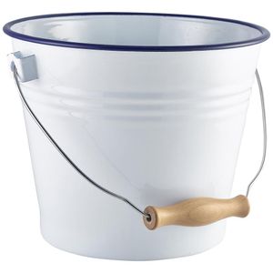 Custom Branded Enamel Bucket White with Blue Rim (5.2 Litre) - C6618 - 1