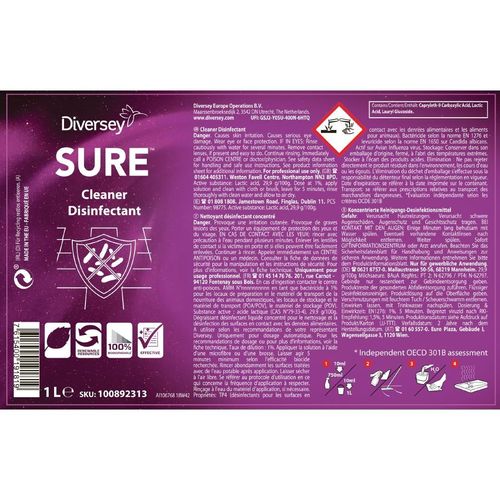 SURE Cleaner and Disinfectant Concentrate 1Ltr (6 Pack) - FA238 - 2