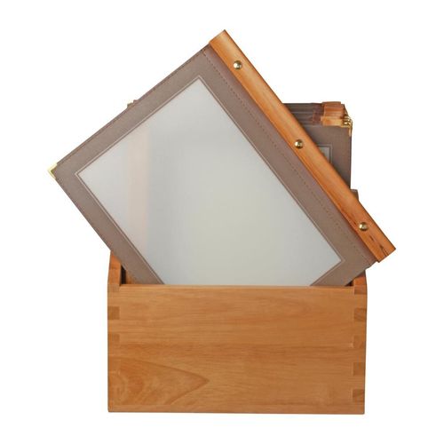 Securit Wood Spine American Style Menu Covers and Storage Box A4 Brown - H762 - 1
