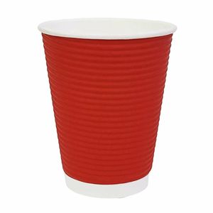 Fiesta Recyclable Coffee Cups Ripple Wall Red 340ml / 12oz (Pack of 500) - GP428 - 1