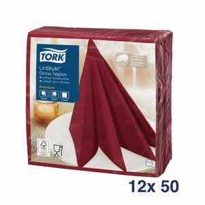 Tork Premium Linstyle Dinner Napkin Burgundy 40x40cm 1/4 Fold (Pack of 600) - DP183 - 1