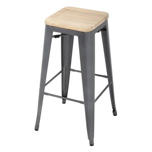 Bolero Bistro High Stools with Wooden Seat Pad Gun Metal (Pack of 4) - GM639 - 1