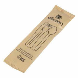 eGreen Individually Kraft Wrapped 4-in-1 Wooden Cutlery Set (Pack of 250) - FS168 - 3