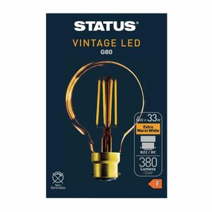 Status 320 Lumens Globe Golden Light Bulb Crystalite Antique LED G80 BC 4w - FW525 - 1