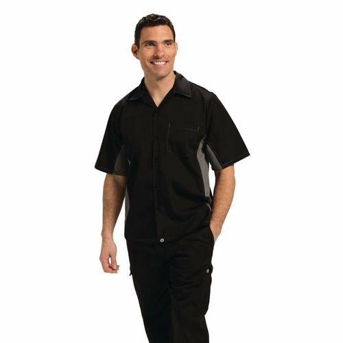 Chef Works Unisex Contrast Shirt Black and Grey L - A948-L - 1