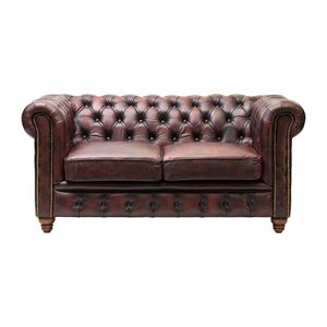 Chesterfield Leather Two-Seater Sofa Antique Red - 1