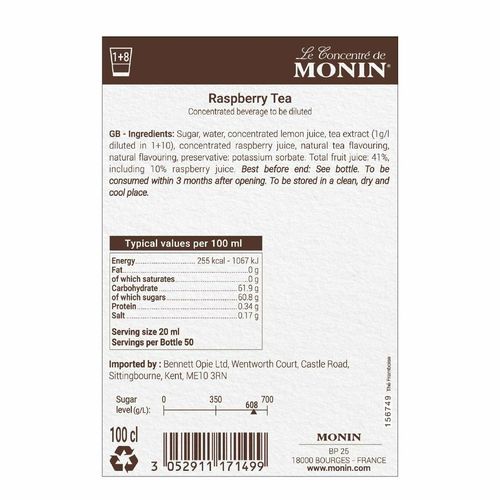 Monin Premium Raspberry Tea syrup 1Ltr - FU452 - 2