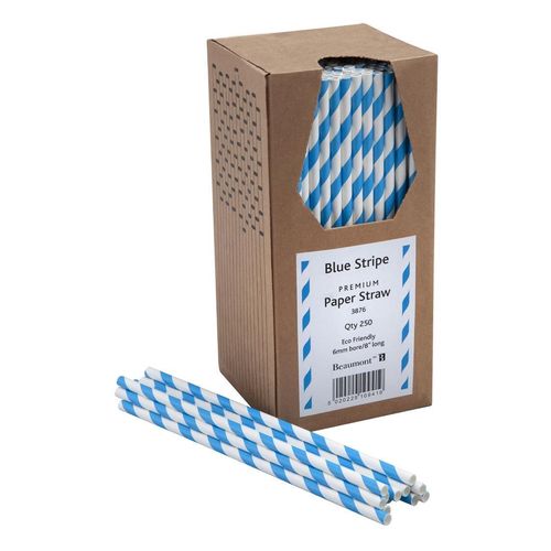 Beaumont Blue & White Stripped Bore Paper Straw 8 Inch 6mm (Pack of 250) - CZ912 - 1