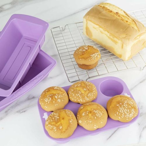 Hygiplas Flexible Silicone Six Hole Purple Muffin Pan - CX047 - 6