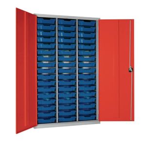 51 Tray High-Capacity Storage Cupboard - Red with Blue Trays - HR674 - 1