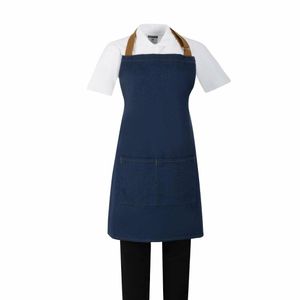 Southside Short Length Bib Apron Denim Blue with Tan Ties - BA158 - 1