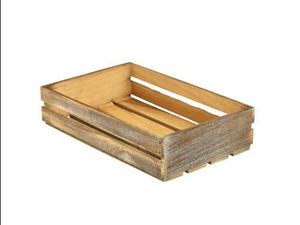 Genware Dark Rustic Wooden Crate 35 x 23 x 8cm - 1