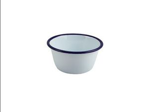 Enamel Round Deep Pie Dish White & Blue 12cm (Pack of 12) - 1