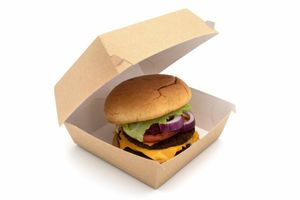 Large Kraft Compostable Clamshell Burger Box (Case of 200) - 1