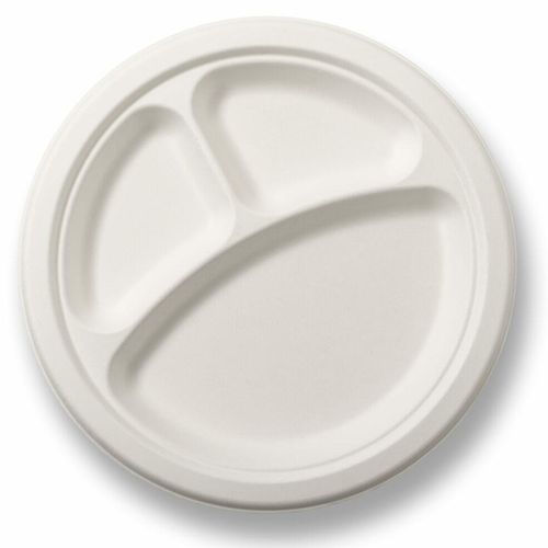 Bagasse Round 3 Compartment 10" Plate (Case of 500) - 2