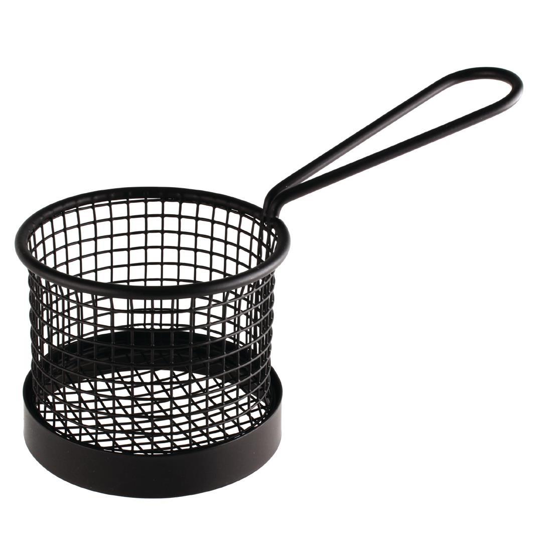 CS317 - Olympia Round Chip Presentation Basket With Handle Black - CS317
