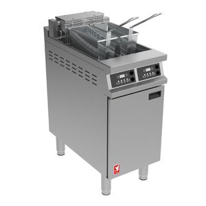 Falcon Dominator Plus E3845F2XP Twin Pan Programmable Electric Twin Filtration Angel Fryer on Feet - JB717 - 1