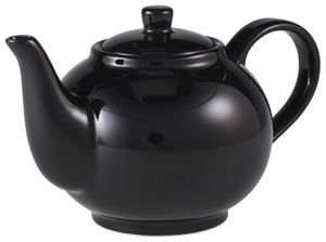 Genware Porcelain Black Teapot 45cl/ 15.75oz (Pack of 6) - 393945BK - 1