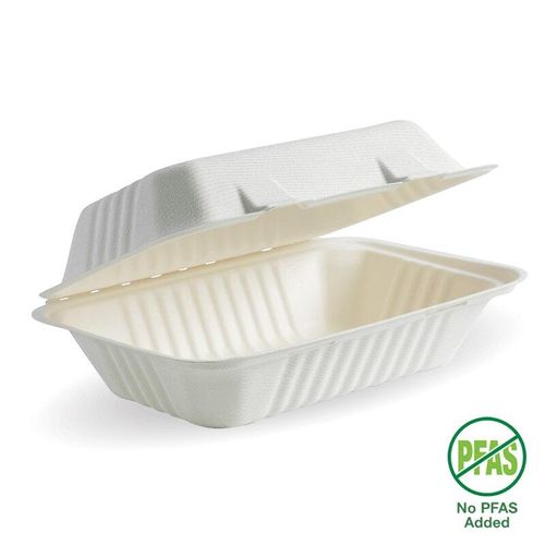 BioPak 23x15x8cm / 9x6x3" White Plant Fibre Clamshell (Pack of 250) - B-HL-96-PF-UK - 1