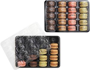Box Of 100 Black Transfer And Sale Boxes With Clear Pvc Lids For 20 Macaroons Ø 45 Mm - 961052 - 1