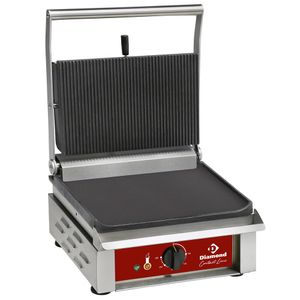 Diamond CONTACTSM1/SN Single Ribbed Top Smooth Bottom Contact Grill, 3kW - CONTACTSM1-SN - 1