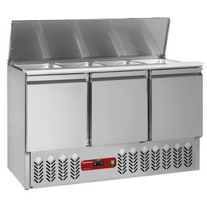 Diamond SAL3M/R6 3 Door Refrigerated Saladette Counter with Lid, 380 Litres - SAL3M-R6 - 1