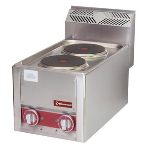 Diamond ES6/2PT-N 2 Rounded Hobs Countertop Electric Range Cooker, 4kW - ES6-2PT-N - 1