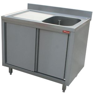 Diamond L1411S-AS Sink 1 Tank 600X500Xh275, Left Draining Board On Cupboard With 2 Sliding Doors - L1411S-AS - 1