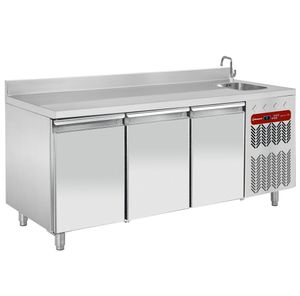 Diamond TG3N/HA-R2EV 3 Door Stainless Steel Refrigerated Counter with Splashback & Sink - TG3N-HA-R2EV - 1