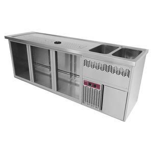 Diamond KBR-32D Bar Counter with 3 Compartments, Draining Board and 2 Right Side Sinks - KBR-32D - 1