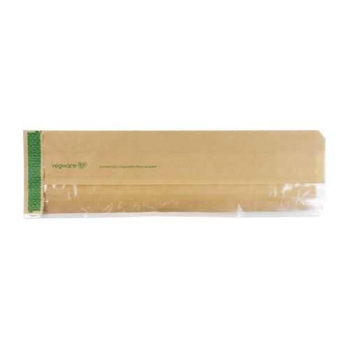 Vegware Compostable Kraft Greaseproof Food Bags With PLA Window 355 x 100mm (Pack of 1000) - FC895 - 1
