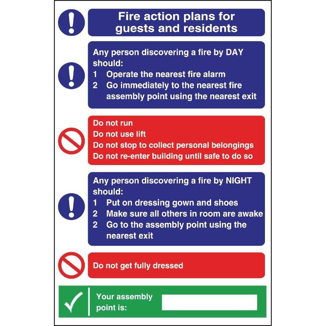 Fire Action Plan Sign For Guests Residents W218 Go For Green Fire 