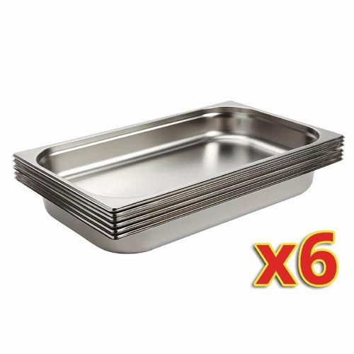 Vogue Stainless Steel 1/1 Gastronorm Pans 65mm (Pack of 6) - S895 - 1