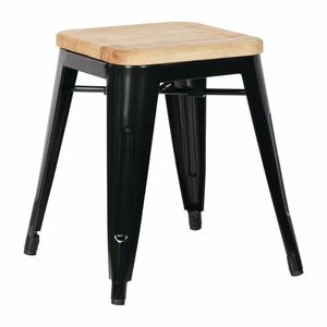 Bolero Bistro Low Stools with Wooden Seat Pad Black (Pack of 4) - GM635 - 1