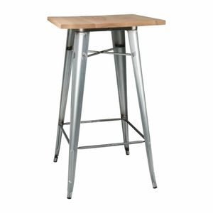 Bolero Bistro Bar Table with Wooden Top Galvanised Steel (Single) - FB599 - 1