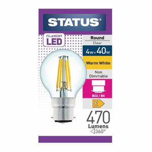 Status Filament LED Round BC Warm White Light Bulb 4/40w - FW522 - 1