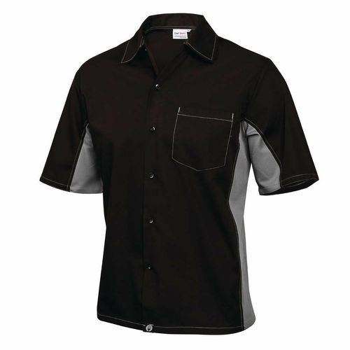 Chef Works Unisex Contrast Shirt Black and Grey L - A948-L - 2