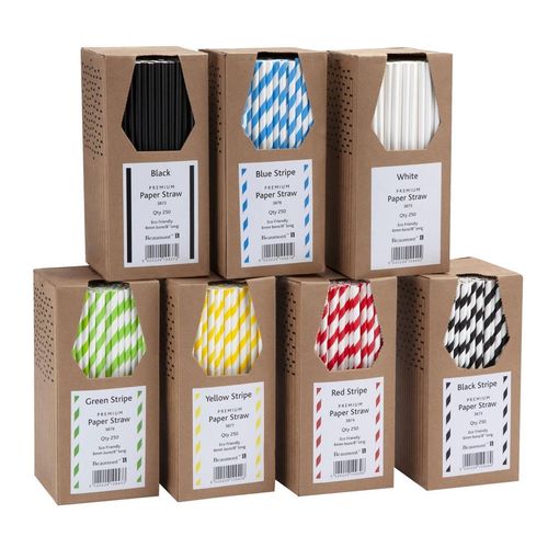 Beaumont Blue & White Stripped Bore Paper Straw 8 Inch 6mm (Pack of 250) - CZ912 - 2