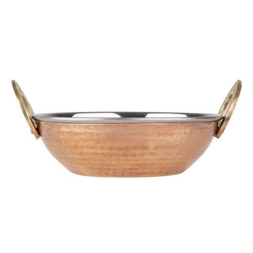 Olympia Copper Kadai Dish Stainless Steel Brass Handles 660ml - HY129 - 2