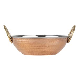 Olympia Copper Kadai Dish Stainless Steel Brass Handles 660ml - HY129 - 3